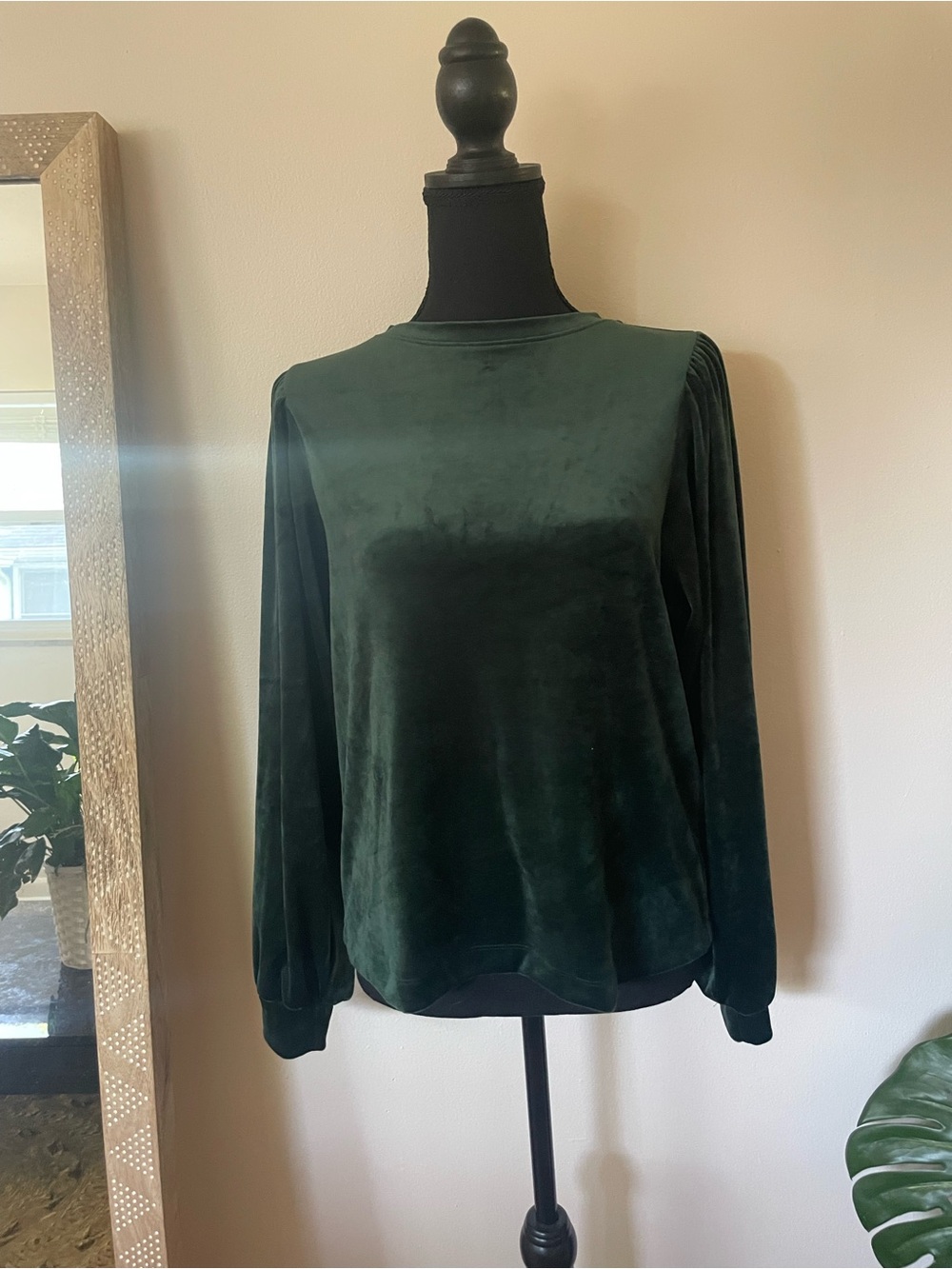 LOFT Dark Green Velvet Long-Sleeve Top
